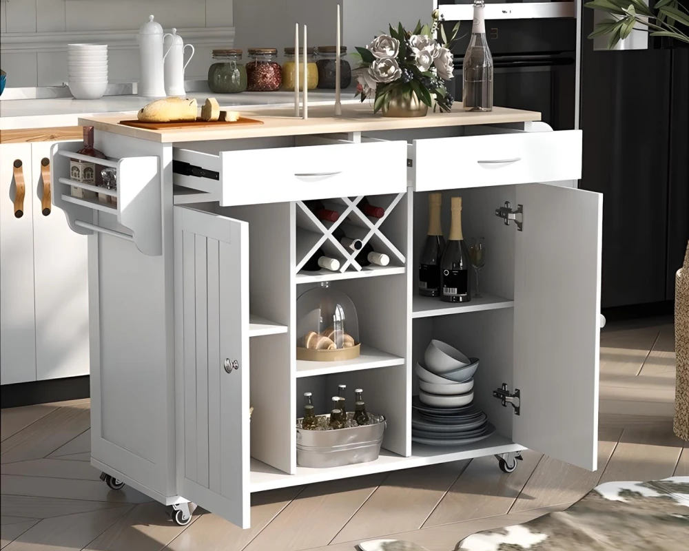 wooden rolling kitchen cart