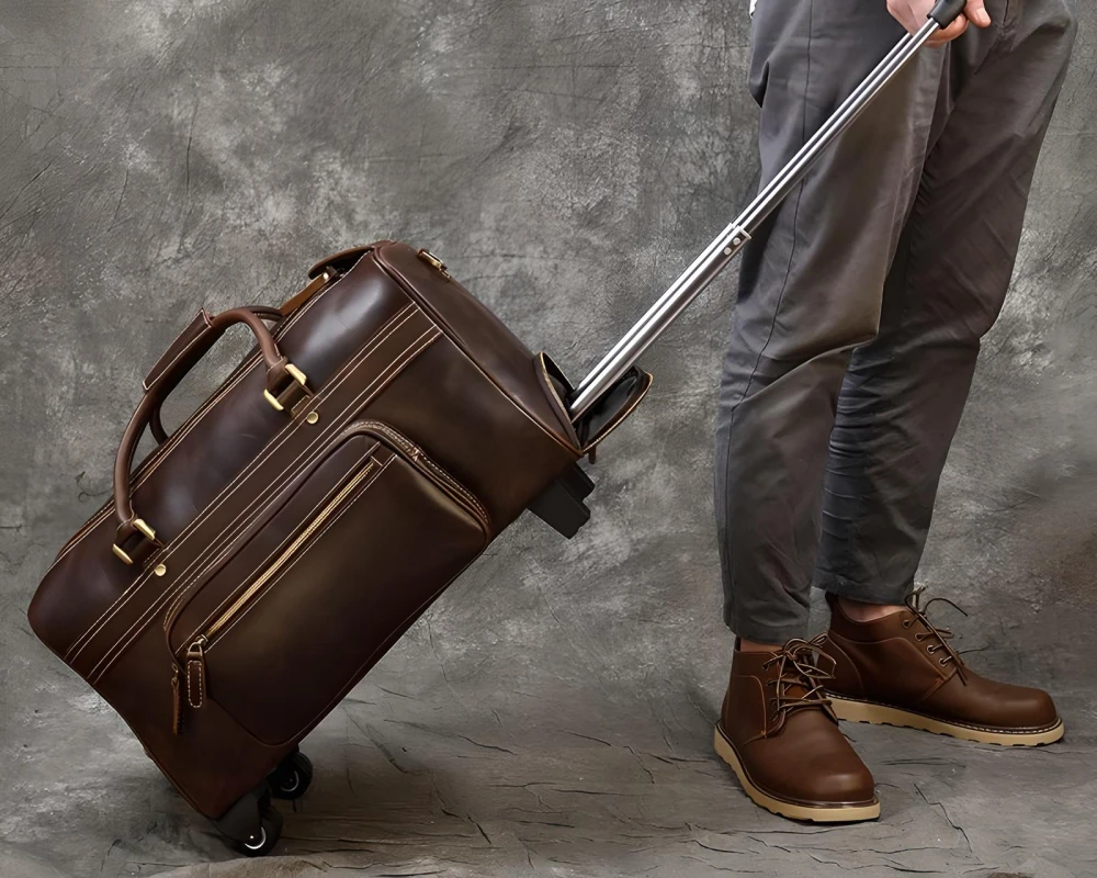 leather carry on with wheels
